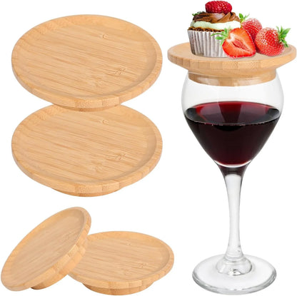 All-in-One Wine Glass Plate & Coaster - Bamboo Set