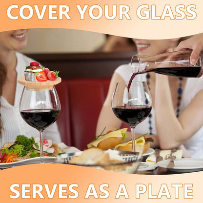 All-in-One Wine Glass Plate & Coaster - Bamboo Set
